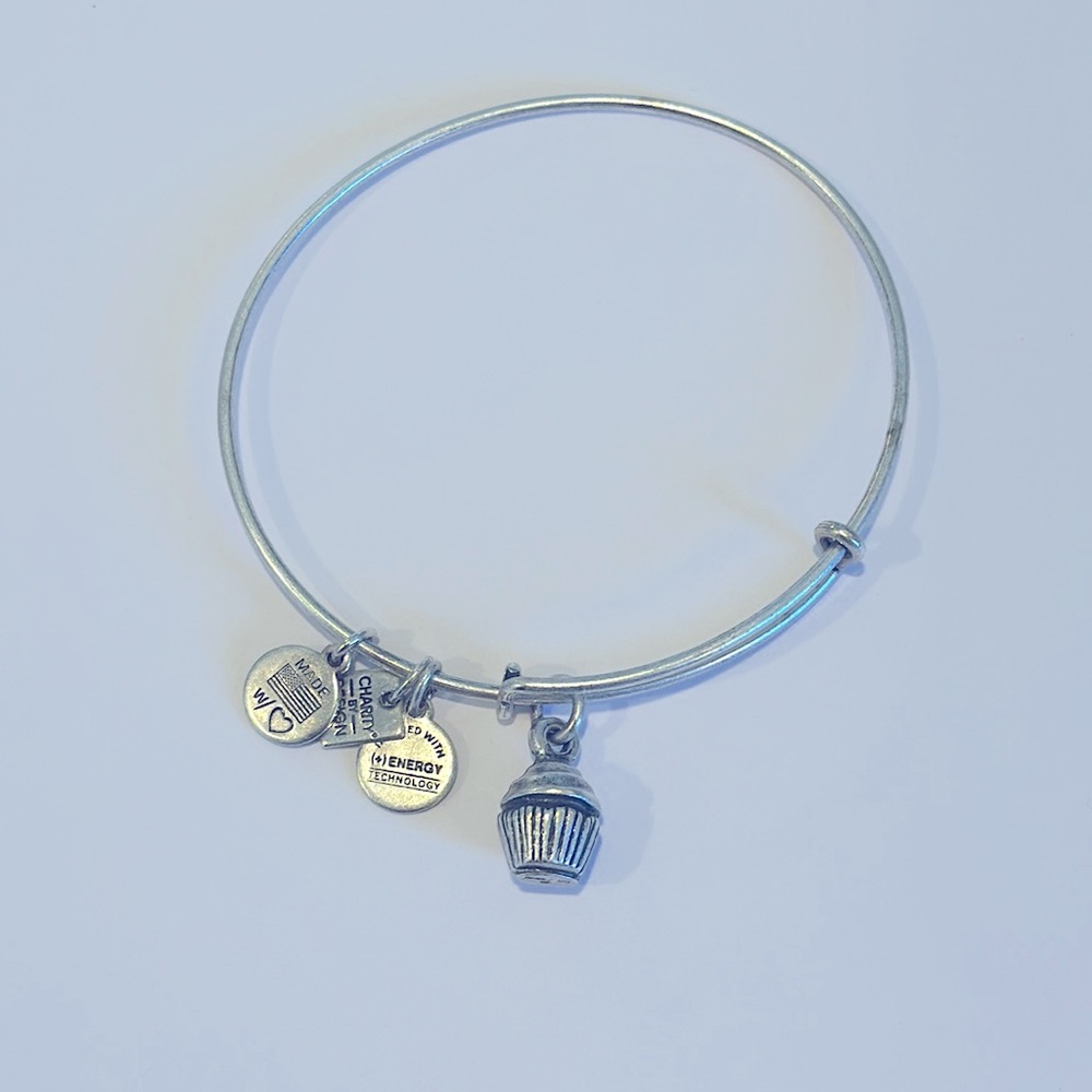 Alex and Ani Cupcake Charm Bracelet Silver Finish - Expands 2"- 3.5"